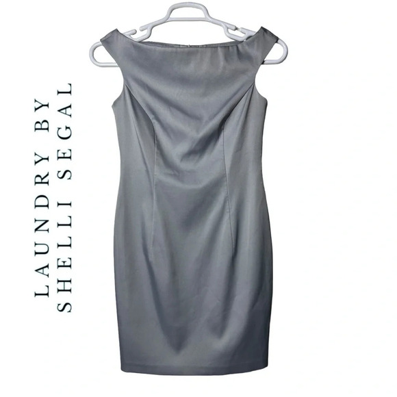 1747.‎ LAUNDRY BY SHELLI SEGAL BOAT NECK SATIN SHEATH DRESS KNEE LENGTH SIZE 8 - Picture 1 of 10